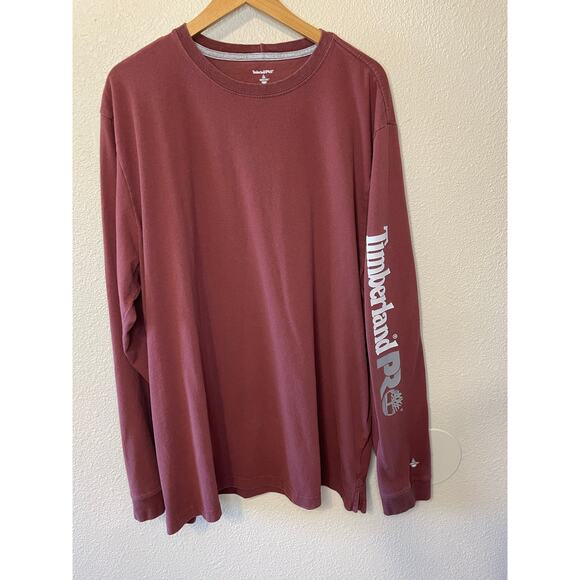 Timberland PR Wickwork Men’s Long Sleeve Crew Neck Burgundy Work Tee Shirt XL - Picture 2 of 9
